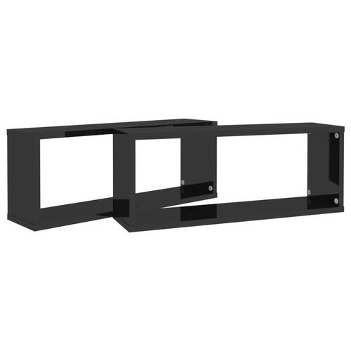 Væghylder 2 stk. 60x15x23 cm kubeformet sort højglans