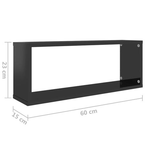 Væghylder 2 stk. 60x15x23 cm kubeformet sort højglans