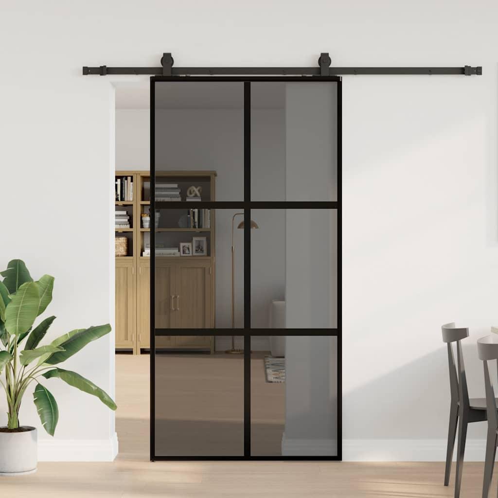Skydedør med hardwaresæt 102,5x205 cm hærdet glas sort billede