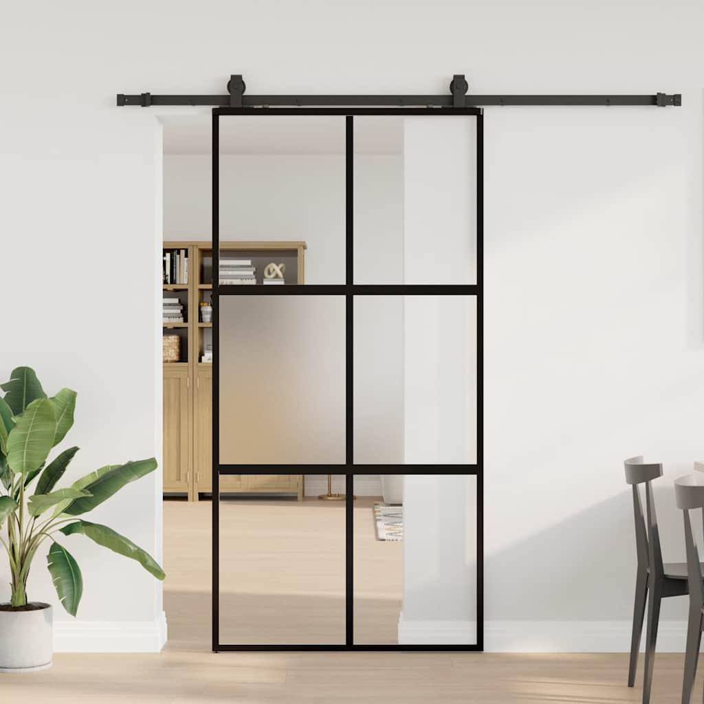 Skydedør med hardwaresæt 102,5x205 cm hærdet glas sort billede