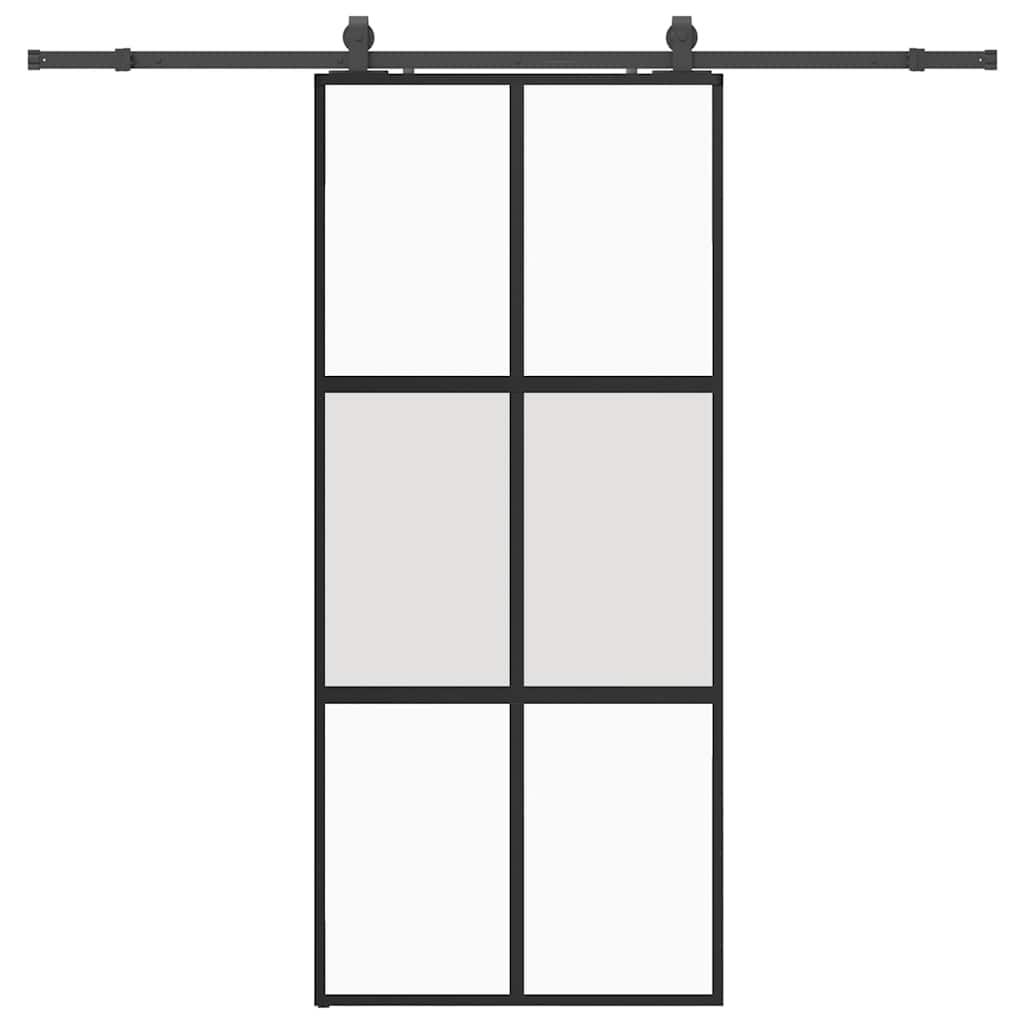 Skydedør i hærdet glas med hardwaresæt 90×205 cm - sort billede