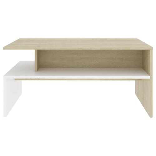 Sofabord 90x60x42,5 cm konstrueret træ hvid og sonoma-eg