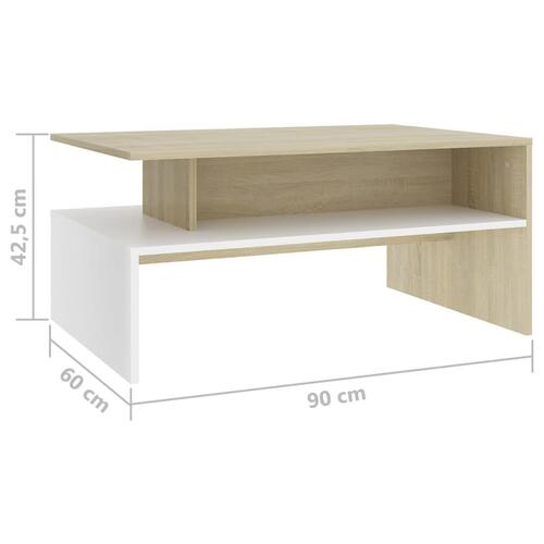 Sofabord 90x60x42,5 cm konstrueret træ hvid og sonoma-eg