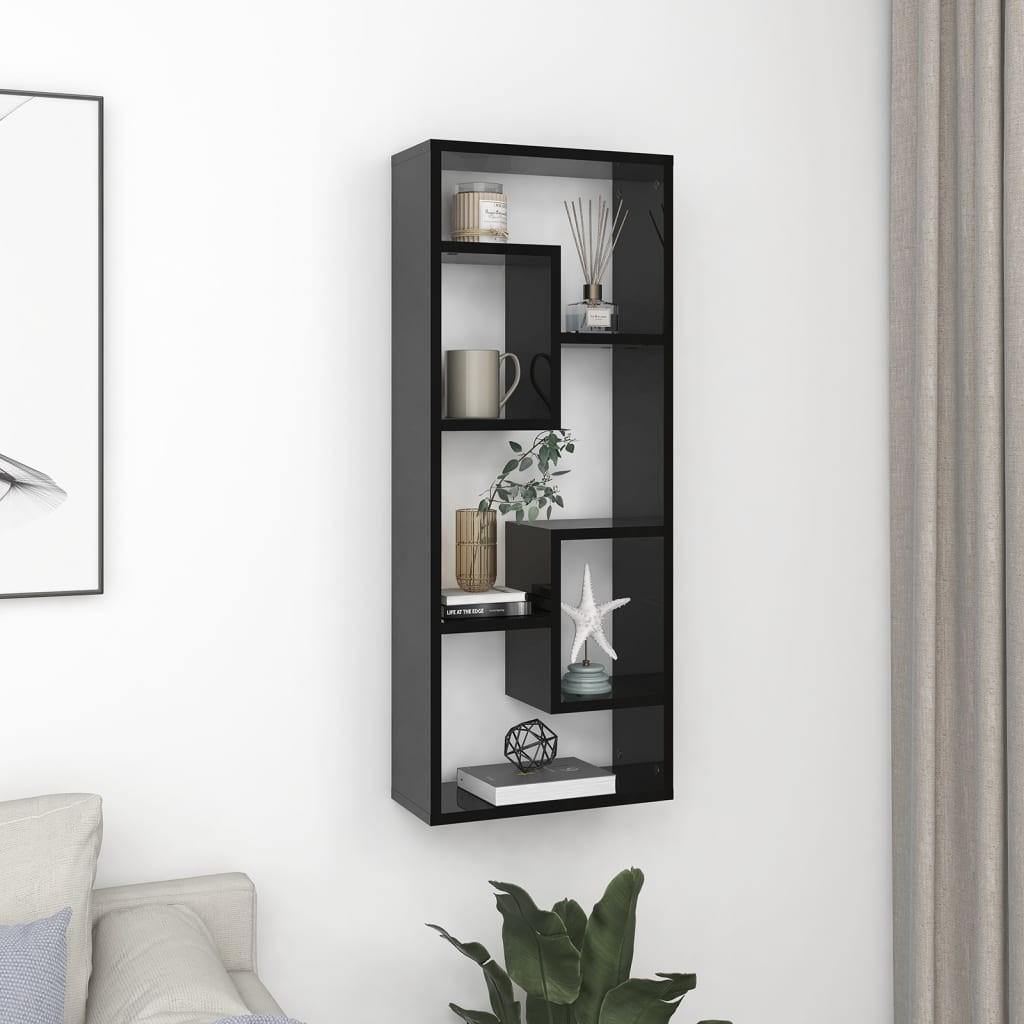 Væghylde 36x16x90 cm konstrueret træ sort højglans