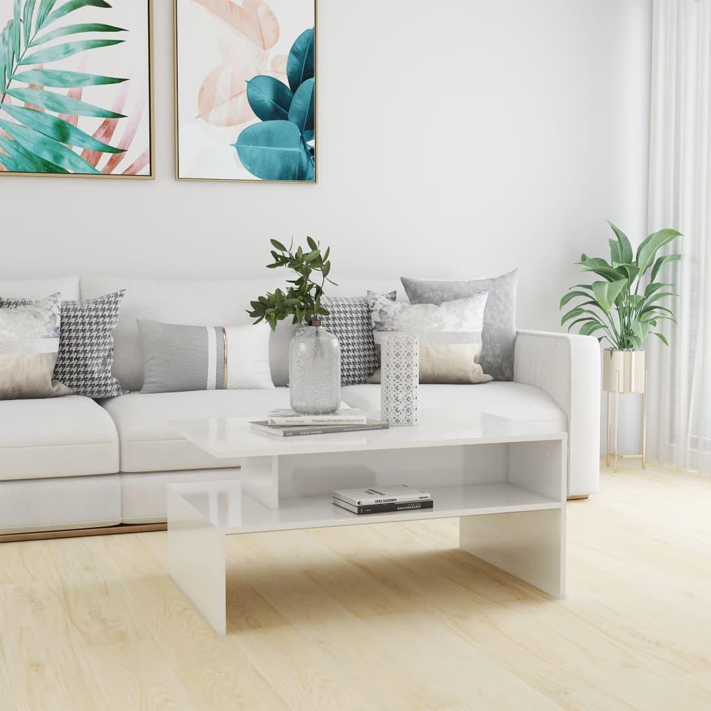 Sofabord 90x60x42,5 cm konstrueret træ hvid højglans