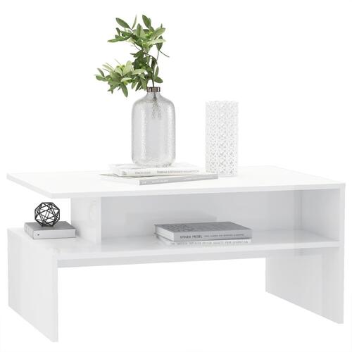 Sofabord 90x60x42,5 cm konstrueret træ hvid højglans