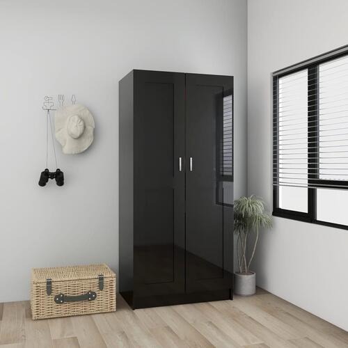 Klædeskab 82,5x51,5x180 cm konstrueret træ sort højglans