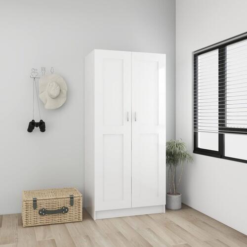 Klædeskab 82,5x51,5x180 cm konstrueret træ hvid højglans