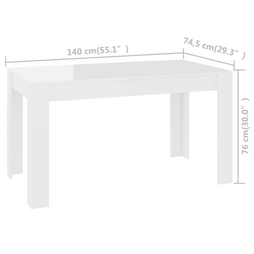 Spisebord 140x74,5x76 cm konstrueret træ hvid højglans