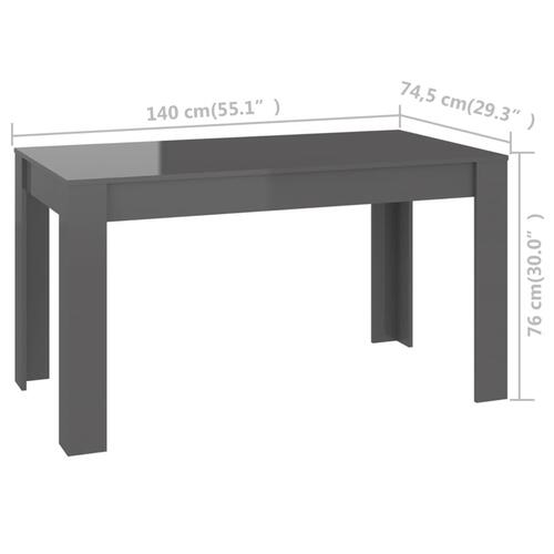 Spisebord 140x74,5x76 cm spånplade grå højglans