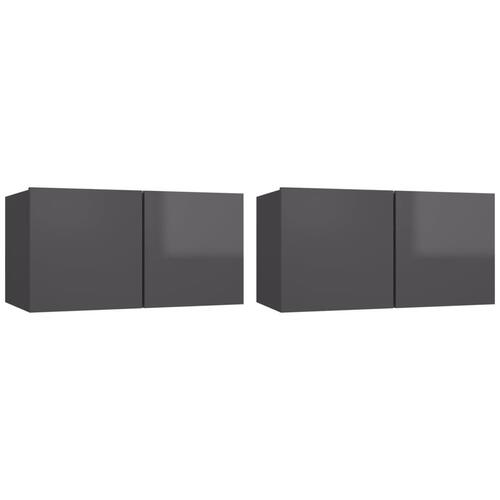 Væghængte tv-skabe 2 stk. 60x30x30 cm grå højglans