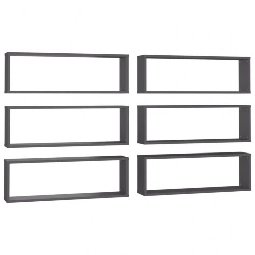 Væghylder 6 stk. 80x15x26,5 cm kubeform konstrueret træ grå