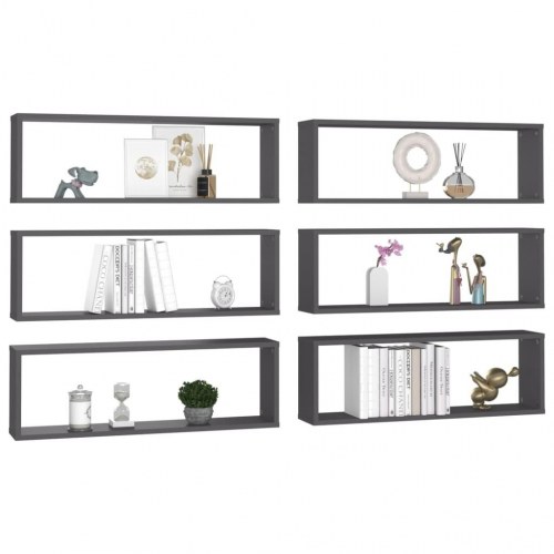 Væghylder 6 stk. 80x15x26,5 cm kubeform konstrueret træ grå