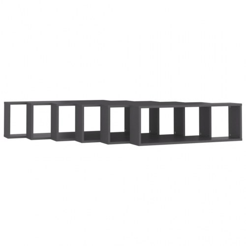 Væghylder 6 stk. 80x15x26,5 cm kubeform konstrueret træ grå
