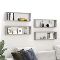 Væghylder 4 stk. 80x15x26,5 cm spånplade kubeform betongrå