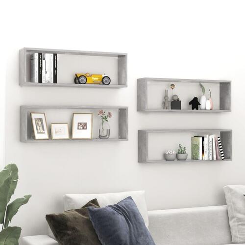 Væghylder 4 stk. 80x15x26,5 cm spånplade kubeform betongrå