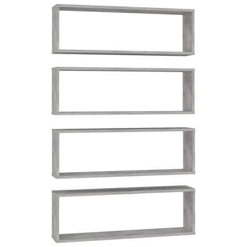 Væghylder 4 stk. 80x15x26,5 cm spånplade kubeform betongrå