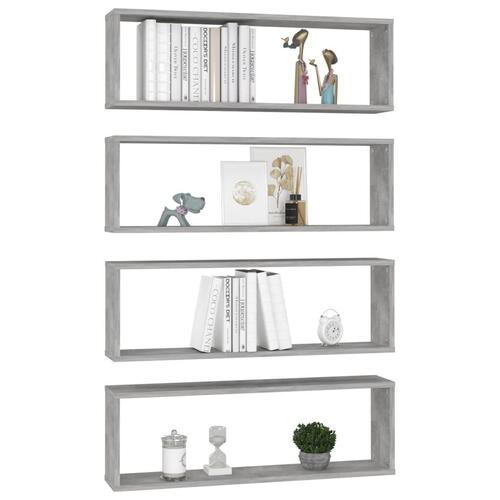 Væghylder 4 stk. 80x15x26,5 cm spånplade kubeform betongrå