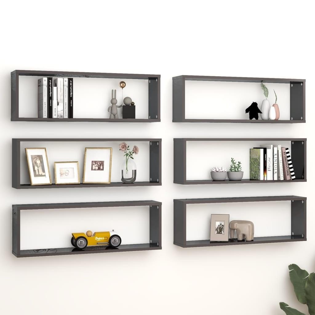 Væghylder 6 stk. 80x15x26,5 cm kubeform konstrueret træ