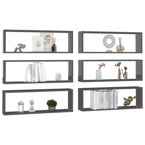 Væghylder 6 stk. 80x15x26,5 cm kubeform konstrueret træ