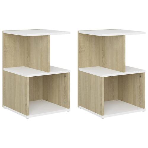 Sengeborde 2 stk. 35x35x55 cm spånplade hvid og sonoma-eg