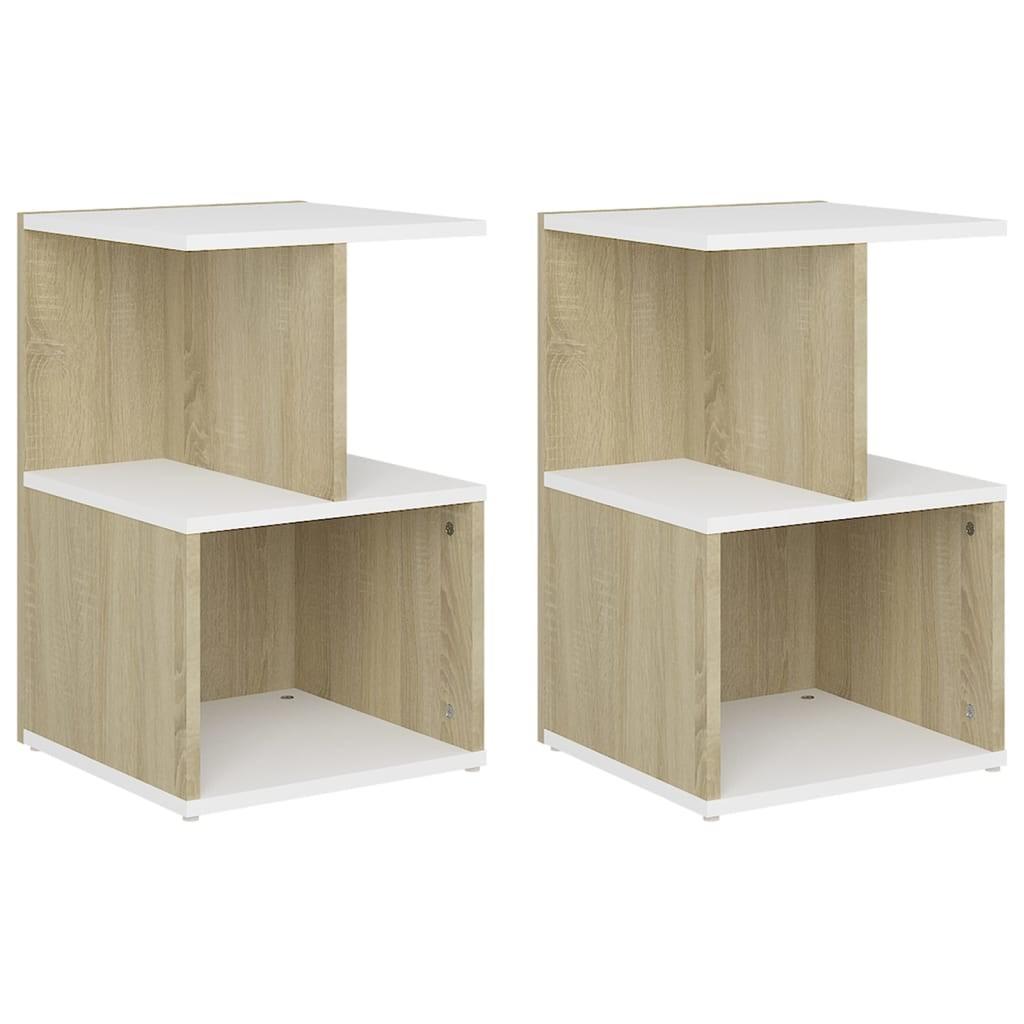 Sengeborde 2 stk. 35x35x55 cm spånplade hvid og sonoma-eg