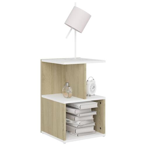 Sengeborde 2 stk. 35x35x55 cm spånplade hvid og sonoma-eg