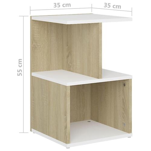 Sengeborde 2 stk. 35x35x55 cm spånplade hvid og sonoma-eg