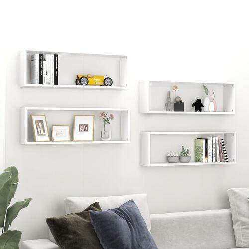 Væghylder 4 stk. 80x15x26,5 cm kubeformet konstrueret træ hvid