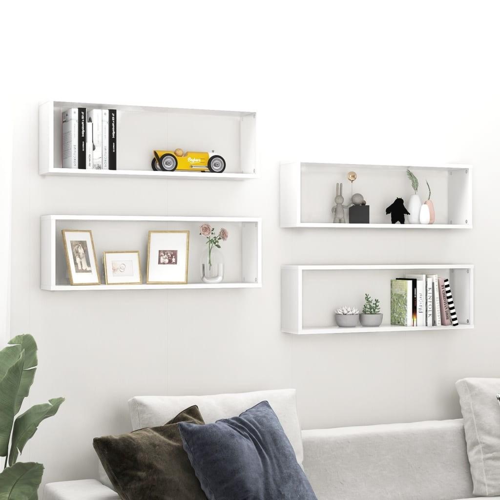 Væghylder 4 stk. 80x15x26,5 cm kubeformet konstrueret træ hvid