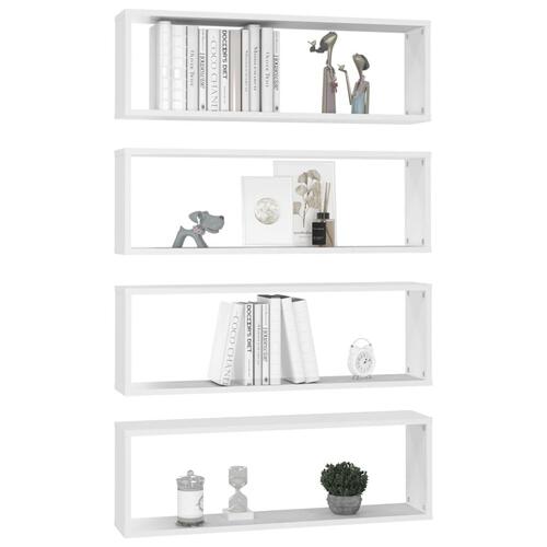 Væghylder 4 stk. 80x15x26,5 cm kubeformet konstrueret træ hvid