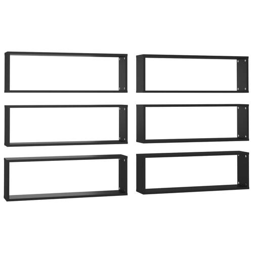 Væghylder 6 stk. 80x15x26,5 cm kubeformet spånplade sort