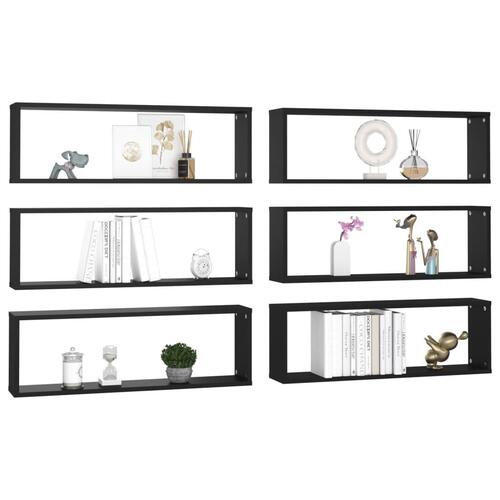 Væghylder 6 stk. 80x15x26,5 cm kubeformet spånplade sort