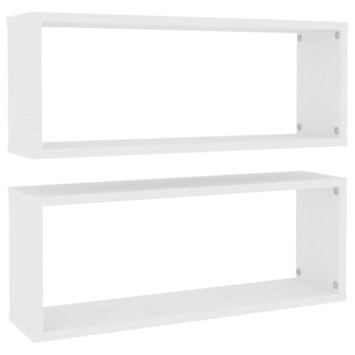 Væghylder 2 stk. 60x15x23 cm kubeformet konstrueret træ hvid