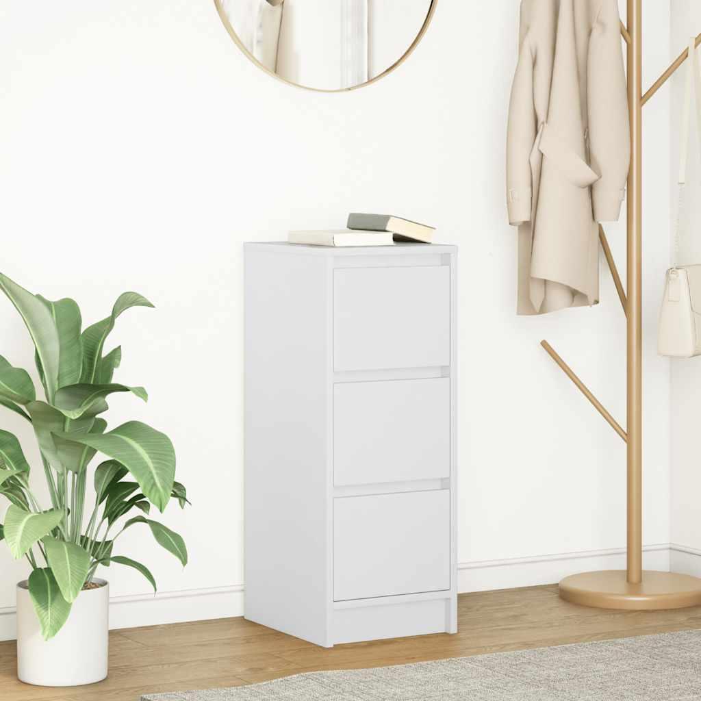 Skænk med 3 skuffer - 29,5×34×76 cm, hvid, konstrueret træ billede