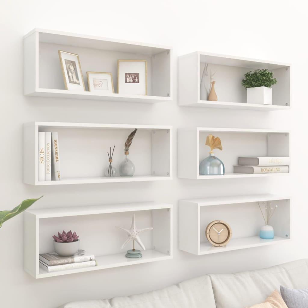 Væghylder 6 stk. 60x15x23 cm kubeformet hvid højglans