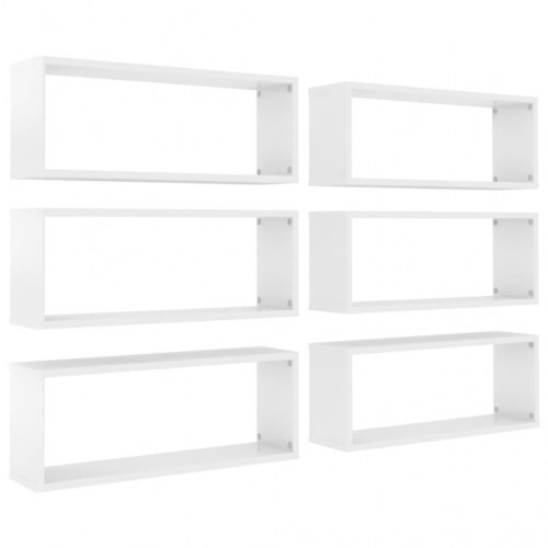 Væghylder 6 stk. 60x15x23 cm kubeformet hvid højglans