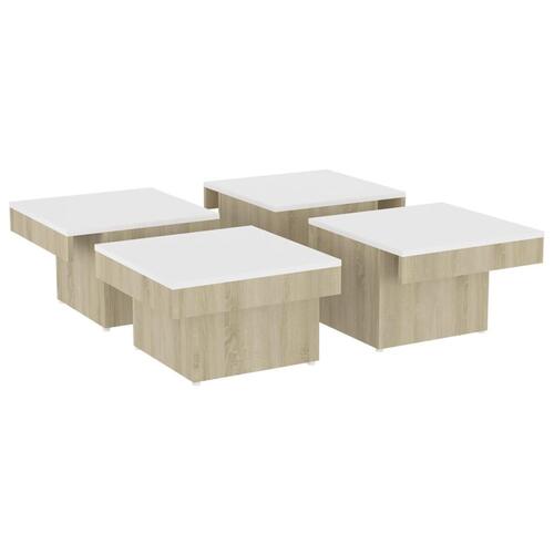 Sofabord 90x90x28 cm spånplade hvid og sonoma-eg