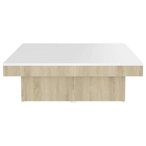 Sofabord 90x90x28 cm spånplade hvid og sonoma-eg