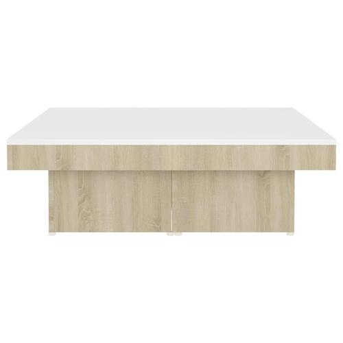 Sofabord 90x90x28 cm spånplade hvid og sonoma-eg