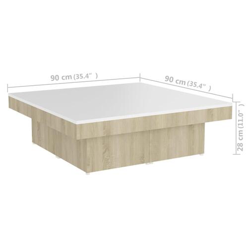 Sofabord 90x90x28 cm spånplade hvid og sonoma-eg