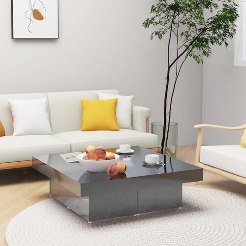 Sofabord 90x90x28 cm konstrueret træ grå højglans