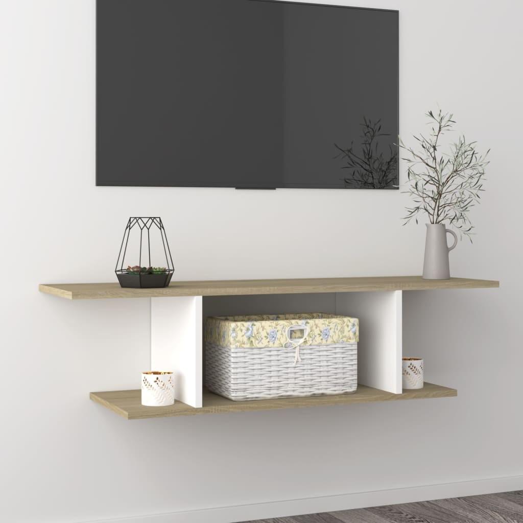 Væghængt tv-skab 103x30x26,5 cm hvid og sonoma-eg
