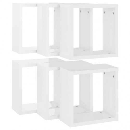 Væghylder 6 stk. 30x15x30 cm kubeformet hvid højglans