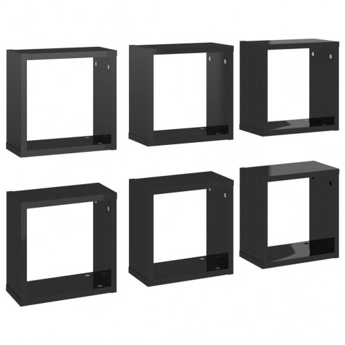 Væghylder 6 stk. 30x15x30 cm kubeformet sort højglans