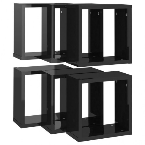 Væghylder 6 stk. 30x15x30 cm kubeformet sort højglans