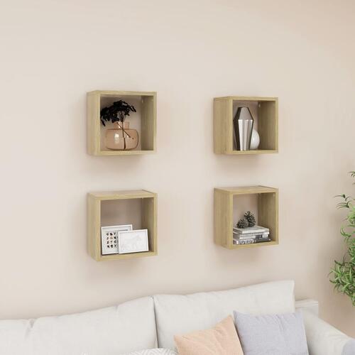 Væghylder 4 stk. 26x15x26 cm kubeformet sonoma-eg