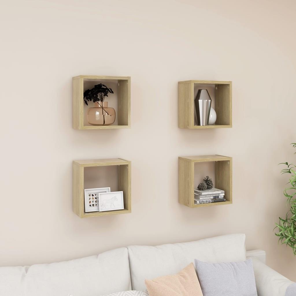 Væghylder 4 stk. 26x15x26 cm kubeformet sonoma-eg