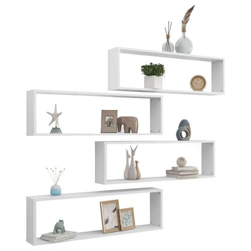 Væghængte kubehylder 4 stk. 100x15x30 cm konstrueret træ hvid
