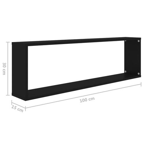 Væghængte kubehylder 4 stk. 100x15x30 cm konstrueret træ sort